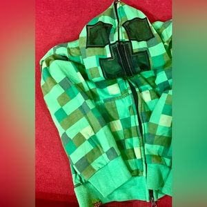 Boy’s XS Size 5-6 Minecraft Hoodie Sweatshirt with Zip Up Creeper Face